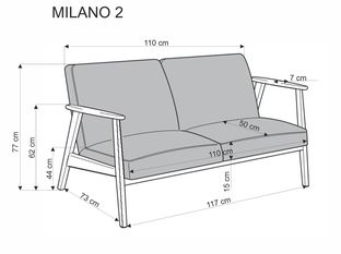 MILANO 2S sofa - popielaty tap. Castel 93 (1p=1szt)