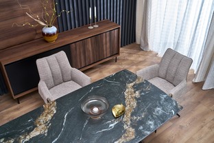 ARMANI stół rozkładany, czarny marmur / czarny (2p=1szt)