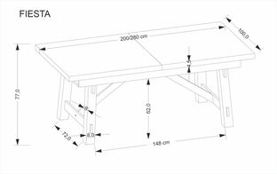 FIESTA stół rozkładany 200-280x100x77 cm dąb naturalny/czarny