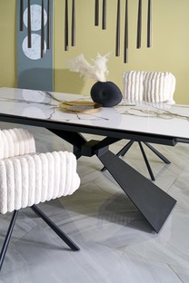 LUCIANO extension table, white marble / black
