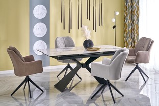 LUCIANO extension table, white marble / black