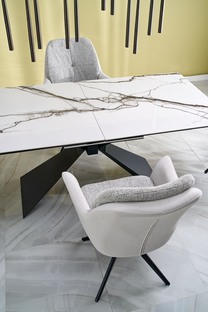 LUCIANO extension table, white marble / black