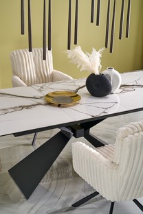 LUCIANO extension table, white marble / black