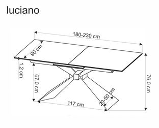 LUCIANO extension table, white marble / black