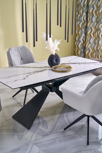 LUCIANO extension table, white marble / black
