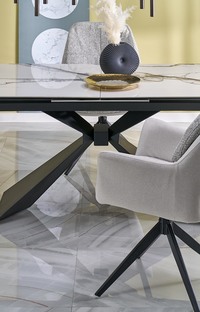 LUCIANO extension table, white marble / black