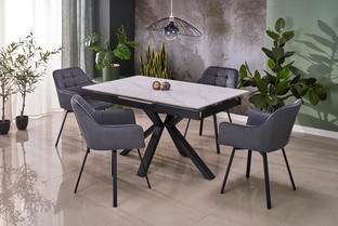 PLATAN extension table, white marble / black