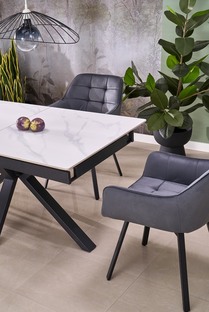 PLATAN extension table, white marble / black