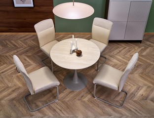 TOLIO round table, travertine / cashmere