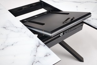 VERTIGO extension table, color: top - white marble, legs - black