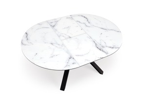 VERTIGO extension table, color: top - white marble, legs - black