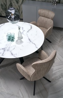 VERTIGO extension table, color: top - white marble, legs - black