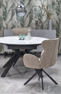 VERTIGO extension table, color: top - white marble, legs - black