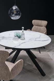 VERTIGO extension table, color: top - white marble, legs - black