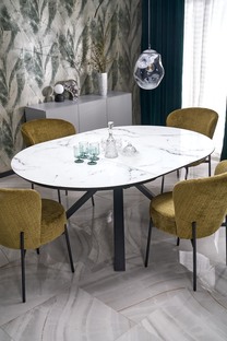 VERTIGO extension table, color: top - white marble, legs - black