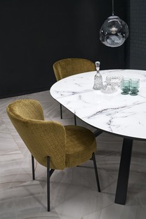 VERTIGO extension table, color: top - white marble, legs - black
