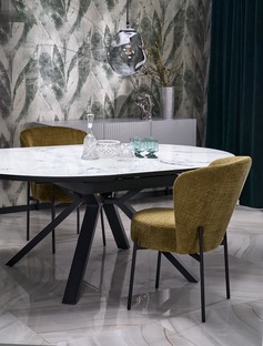 VERTIGO extension table, color: top - white marble, legs - black