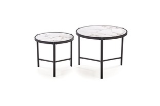 FATIMA set of two coffee tables, white marble / black