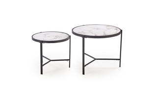 FATIMA set of two coffee tables, white marble / black