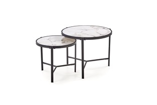 FATIMA set of two coffee tables, white marble / black