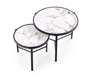 FATIMA set of two coffee tables, white marble / black