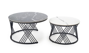 FLAMINGO set of 2 coffee tables, black marble / white marble / black