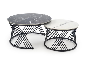FLAMINGO set of 2 coffee tables, black marble / white marble / black