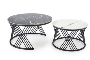 FLAMINGO set of 2 coffee tables, black marble / white marble / black