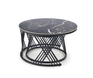 FLAMINGO set of 2 coffee tables, black marble / white marble / black