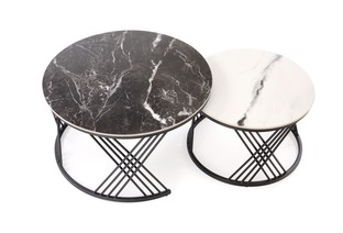 FLAMINGO set of 2 coffee tables, black marble / white marble / black