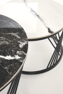 FLAMINGO set of 2 coffee tables, black marble / white marble / black