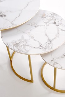 GILDA set of three coffee tables, white marble / gold