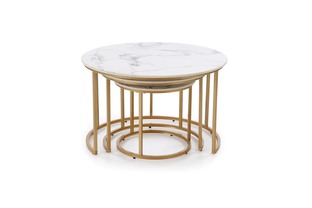 GILDA set of three coffee tables, white marble / gold