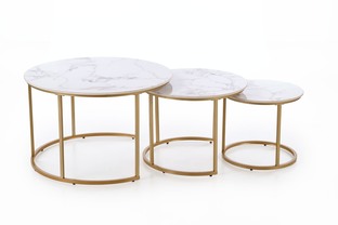 GILDA set of three coffee tables, white marble / gold