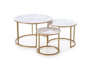 GILDA set of three coffee tables, white marble / gold