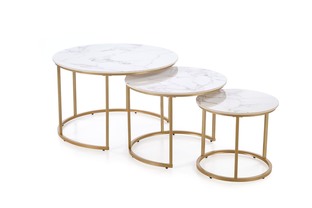 GILDA set of three coffee tables, white marble / gold