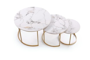 GILDA set of three coffee tables, white marble / gold