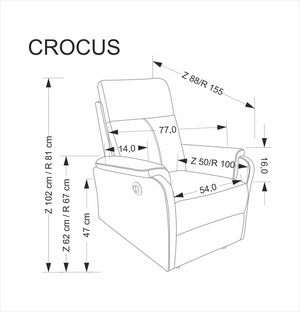 CROCUS fotel wypoczynkowy z funkcją elektrycznego rozkładania, beżowy (1p=1szt)