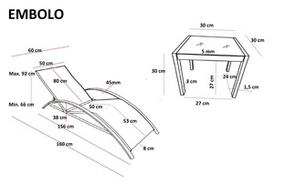 EMBOLO zestaw 2 leżaki + stolik (1p=1set)