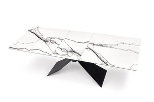 LUCIANO extension table, white marble / black