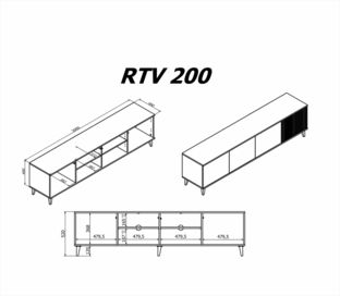 RANDOM RTV-3 stolik RTV 200 cm dąb wotan/czarny