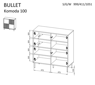 BULLET KM-2 komoda czarny, nogi: złoty