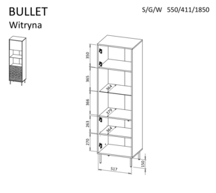 BULLET W-1 witryna czarny, nogi: złoty