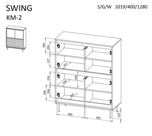 SWING KM-2 komoda orzechowy/czarny, nogi: czarny (2p=1szt)