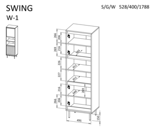 SWING W-1 witryna orzechowy/czarny, nogi: czarny (1p=1szt)