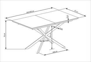 DIESEL extension table, color: top - white marble / dark grey, legs - black