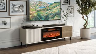 RANDOM 2 RTV-K stolik RTV 180 cm z kominkiem kaszmir / orzech / czarny (3p=1szt)