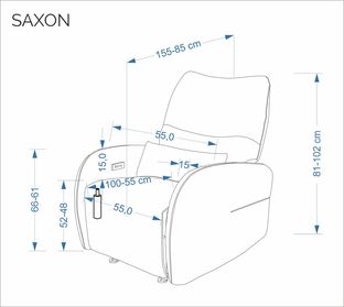 SAXON fotel wypoczynkowy z funkcją elektrycznego rozkładania / kołyski, popielaty (1p=1szt)
