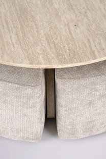 NUGAT coffee table with pouffes, table: travertine, pouffe: l.grey