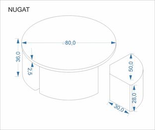 NUGAT coffee table with pouffes, table: travertine, pouffe: l.grey